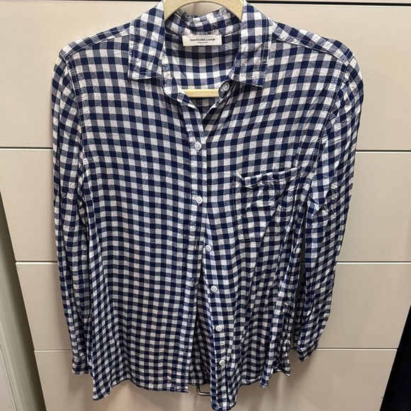 beachlunchlounge Tops - beachlunchlounge Navy and White Plaid Shirt